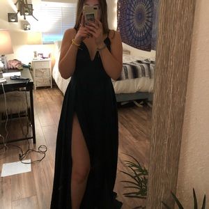 Green satin prom dress